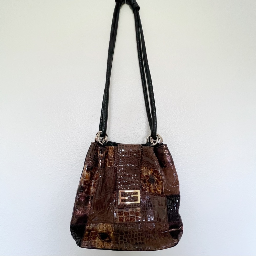Snakeskin Patchwork Handbag in Brown